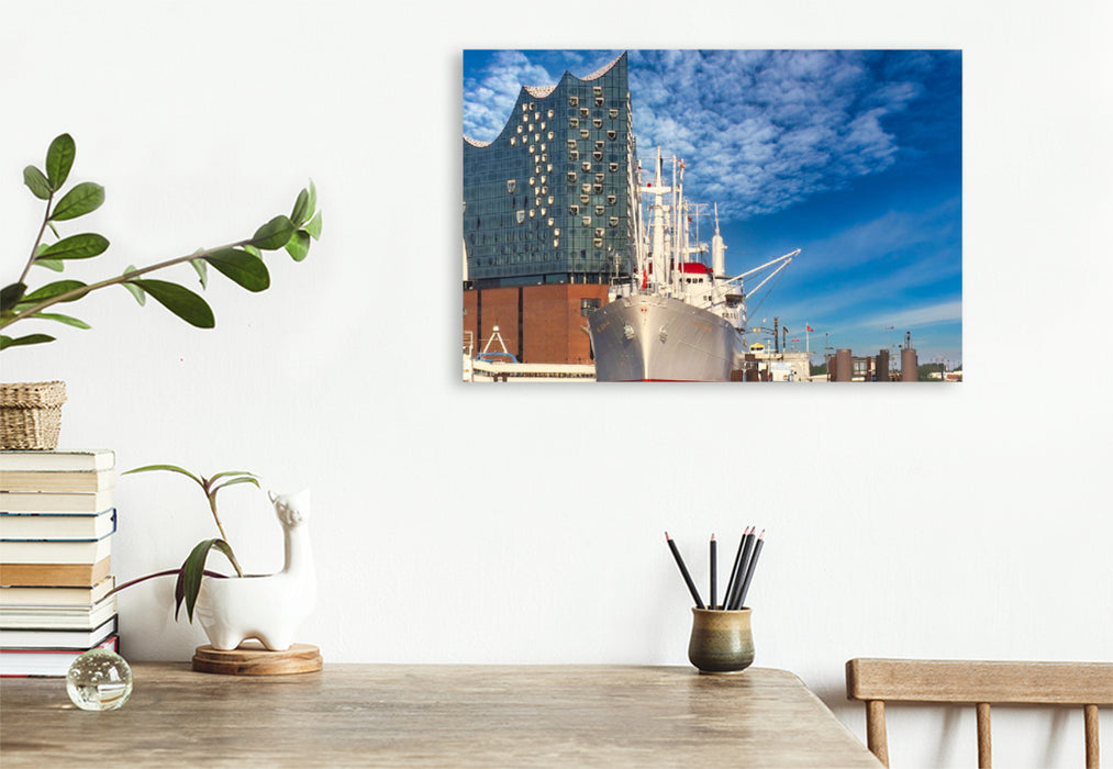 Premium textile canvas Premium textile canvas 75 cm x 50 cm landscape Elphie and Cap San Diego 