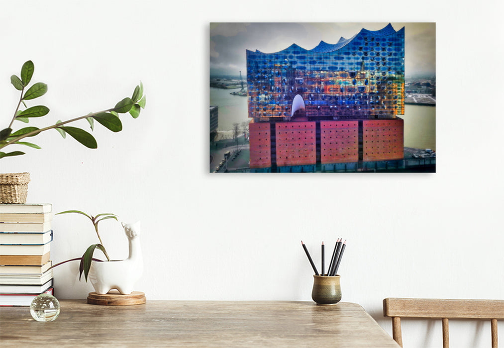 Premium textile canvas Premium textile canvas 75 cm x 50 cm landscape Elphie and the picture of the city 