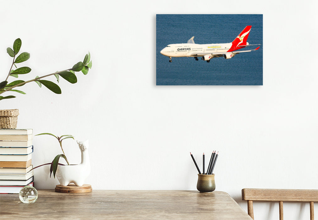 Premium textile canvas Premium textile canvas 120 cm x 80 cm landscape Qantas Boeing 747-400 - YSSY/SYD 