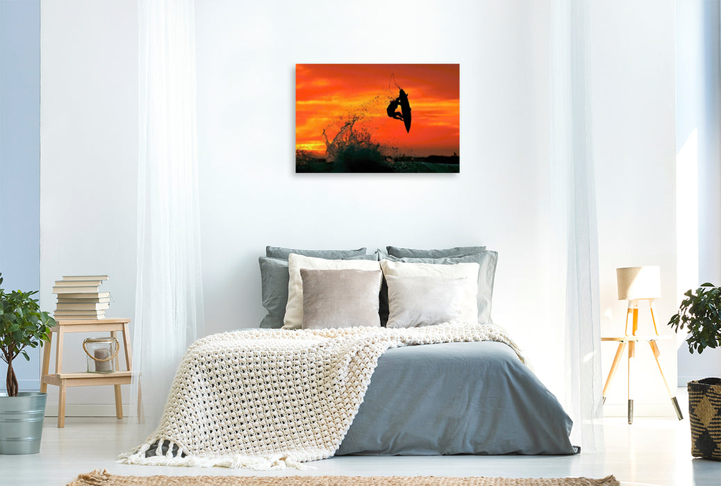 Premium textile canvas Premium textile canvas 120 cm x 80 cm landscape Night surfing at sunset 