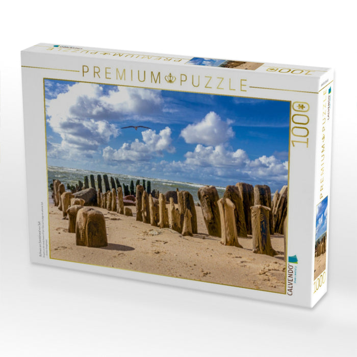 Buhnen am Sandstrand von Sylt - CALVENDO Foto-Puzzle'