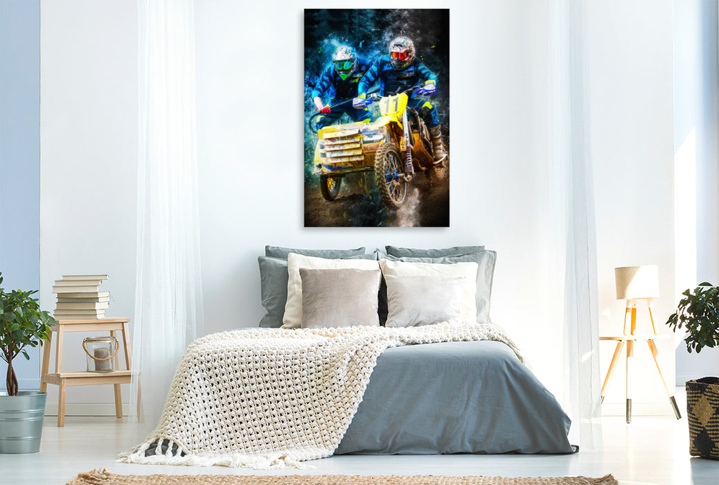 Toile textile haut de gamme Toile textile haut de gamme 80 cm x 120 cm de haut Un motif du calendrier Motocross Sidecar - tout simplement cool 