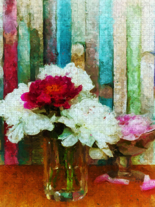 Pfingstrosen im Glas - CALVENDO Foto-Puzzle'