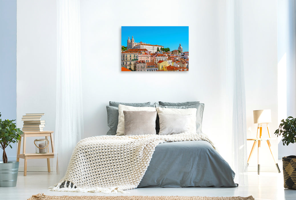 Premium Textil-Leinwand Premium Textil-Leinwand 120 cm x 80 cm quer Altstadt mit pastellfarbenen Häusern