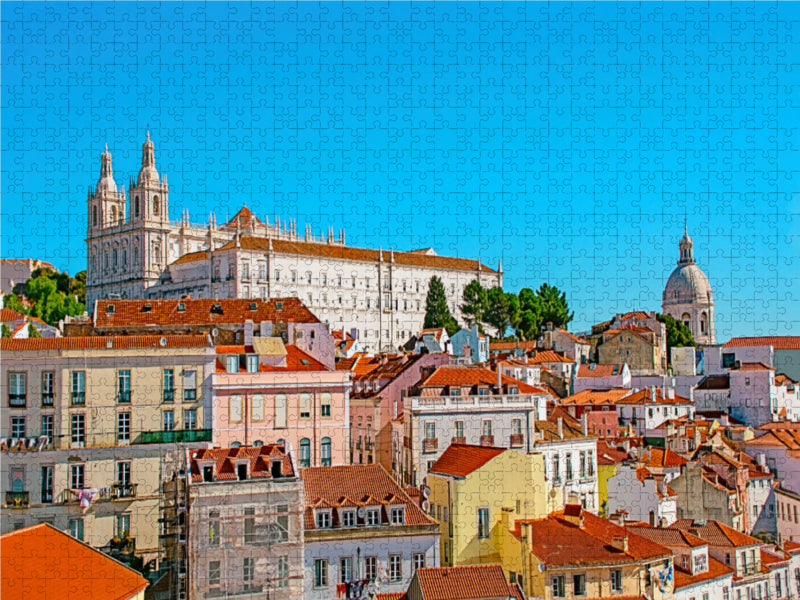 Altstadt mit pastellfarbenen Häusern 1000 Teile Puzzle quer - CALVENDO Foto-Puzzle'