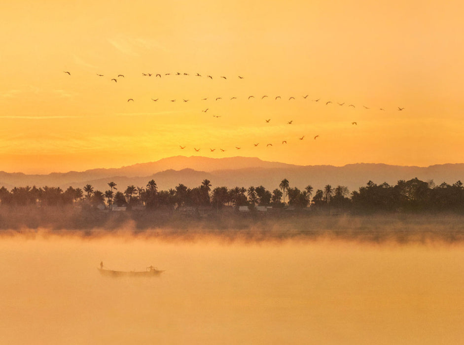 Myanmar, Morgenstimmung am Ayeyarwady 2000 Teile Puzzle quer - CALVENDO Foto-Puzzle'