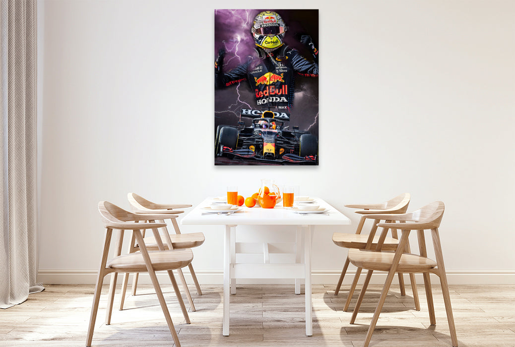 Premium Textil-Leinwand Max Verstappen - Formel 1 Weltmeister des Jahres 2021