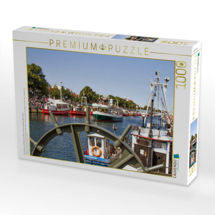 Fischkutter und Fahrgastschiffe am Warnemünder Alten Strom - CALVENDO Foto-Puzzle'