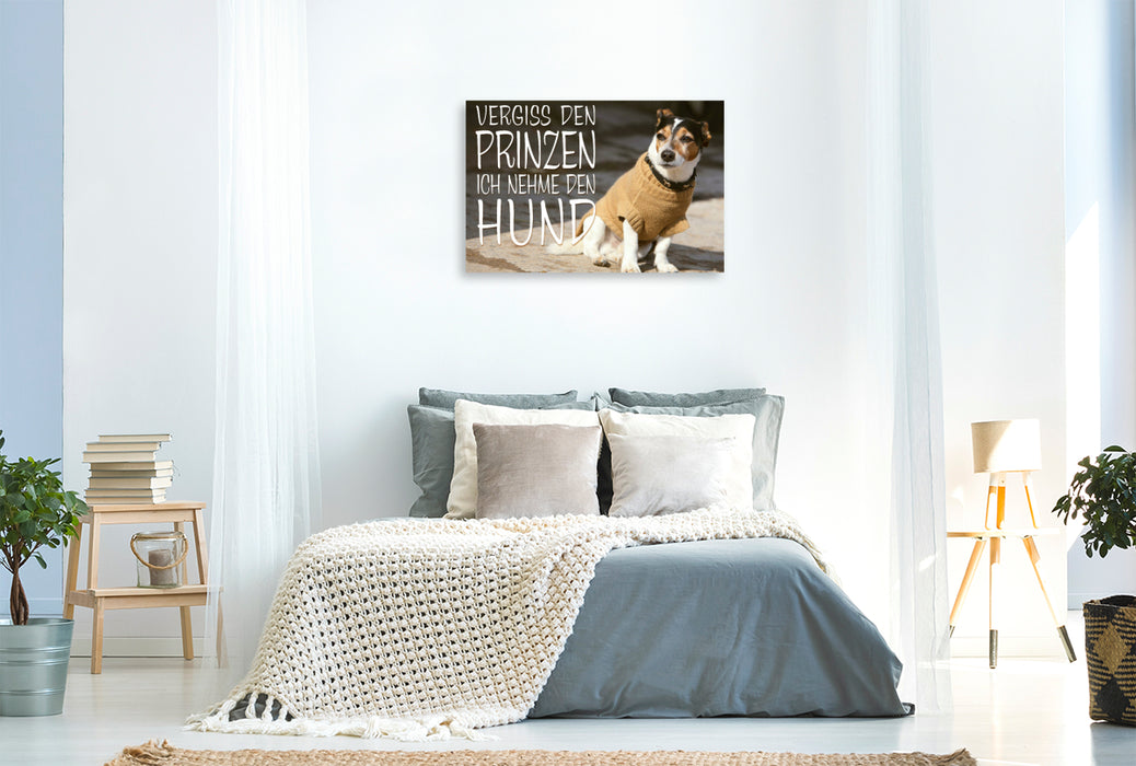 Premium Textil-Leinwand Premium Textil-Leinwand 120 cm x 80 cm quer Jack Russell Terrier mit modebewußtem Hundeanzug