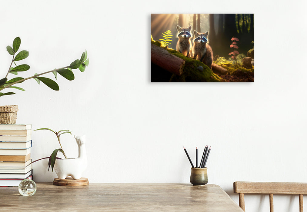 Premium textile canvas raccoons 