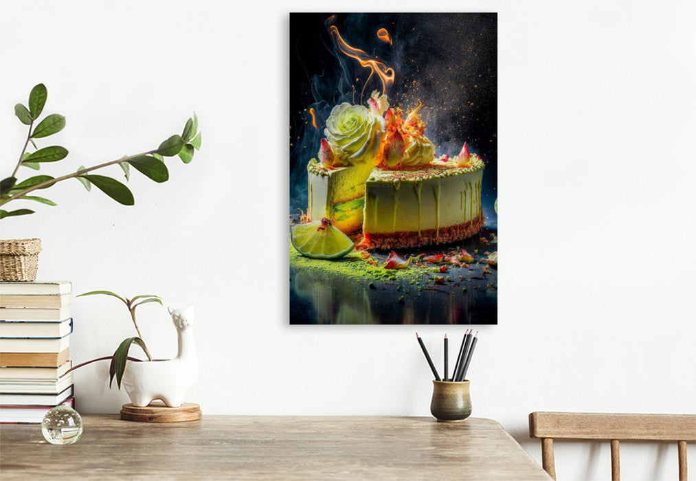 Premium textile canvas cheesecake with limes 