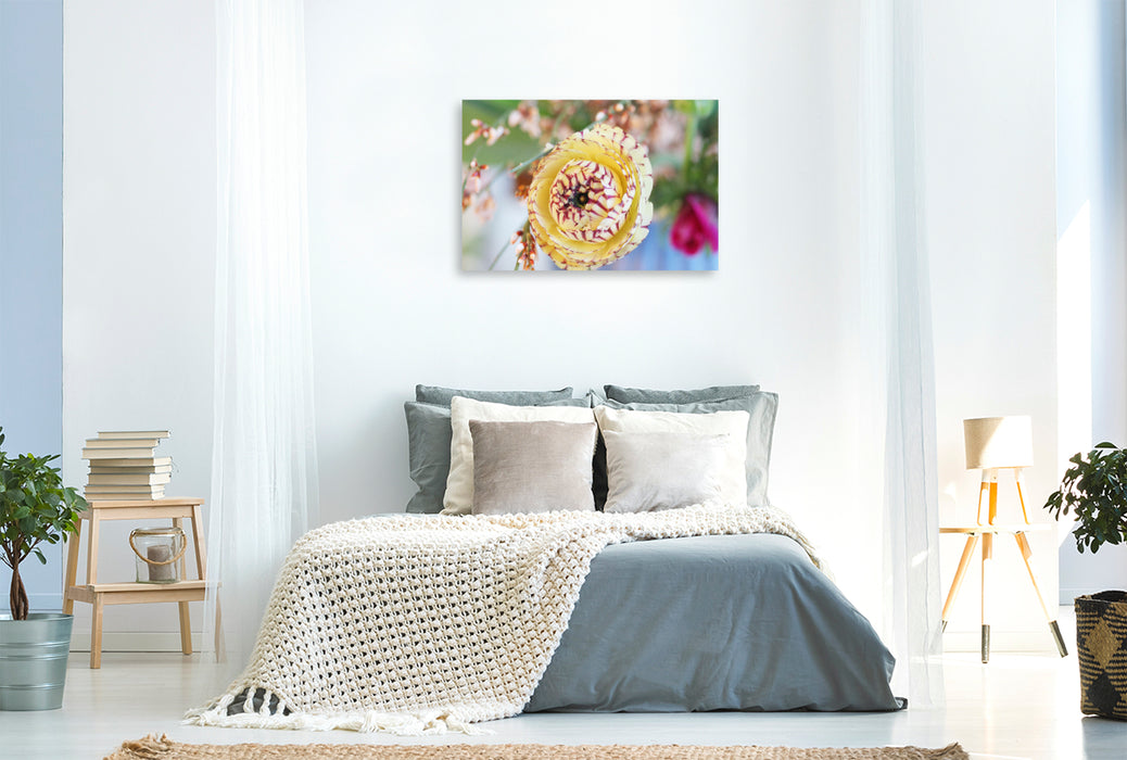 Premium textile canvas ranunculus with broom 