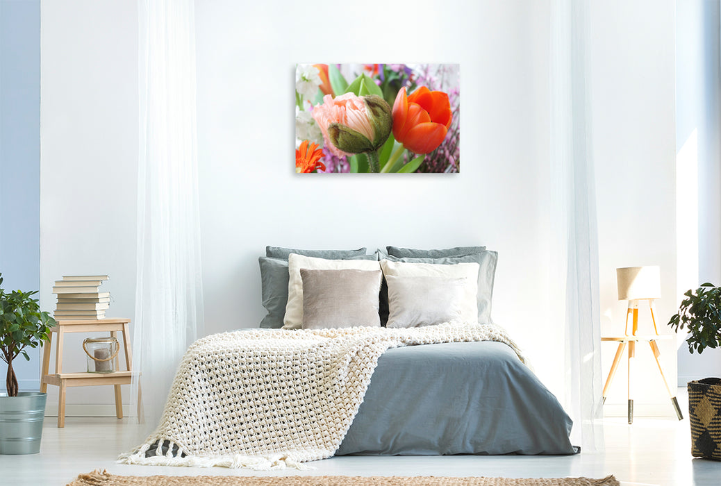 Premium textile canvas Iceland poppy and tulip 