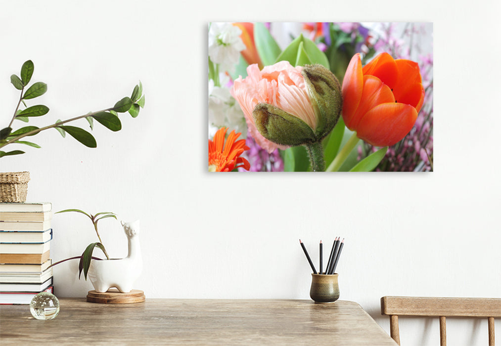 Premium textile canvas Iceland poppy and tulip 