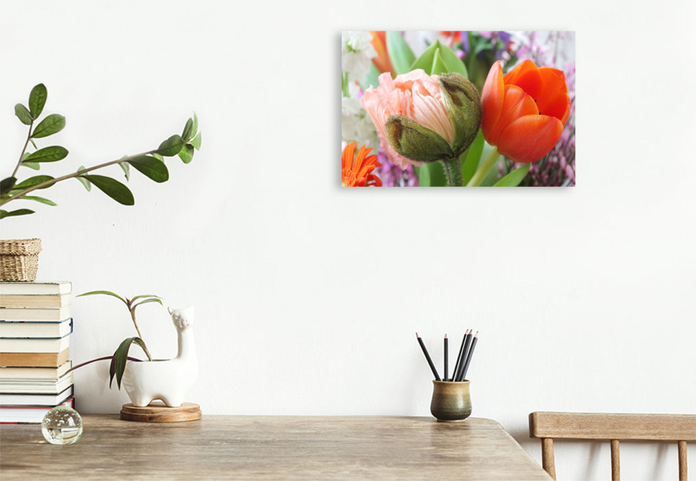 Premium textile canvas Iceland poppy and tulip 