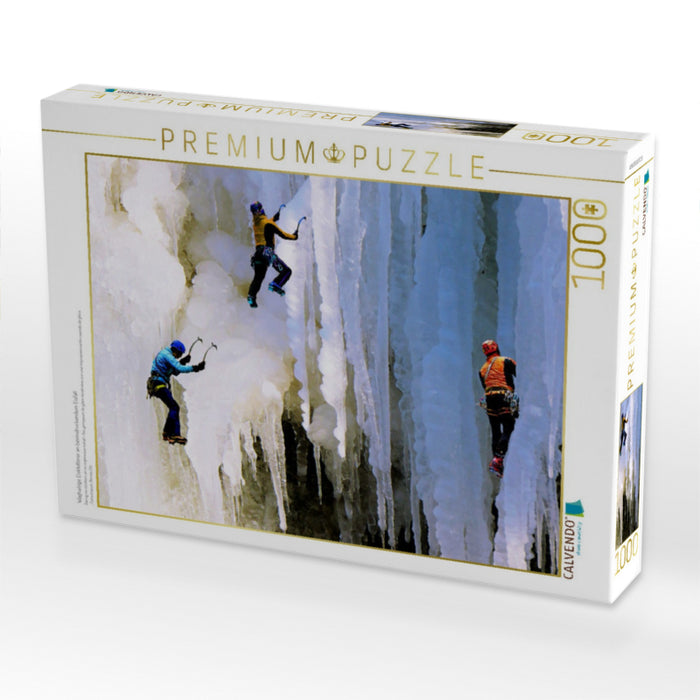 Waghalsige Eiskletterer an beeindruckendem Eisfall - CALVENDO Foto-Puzzle'