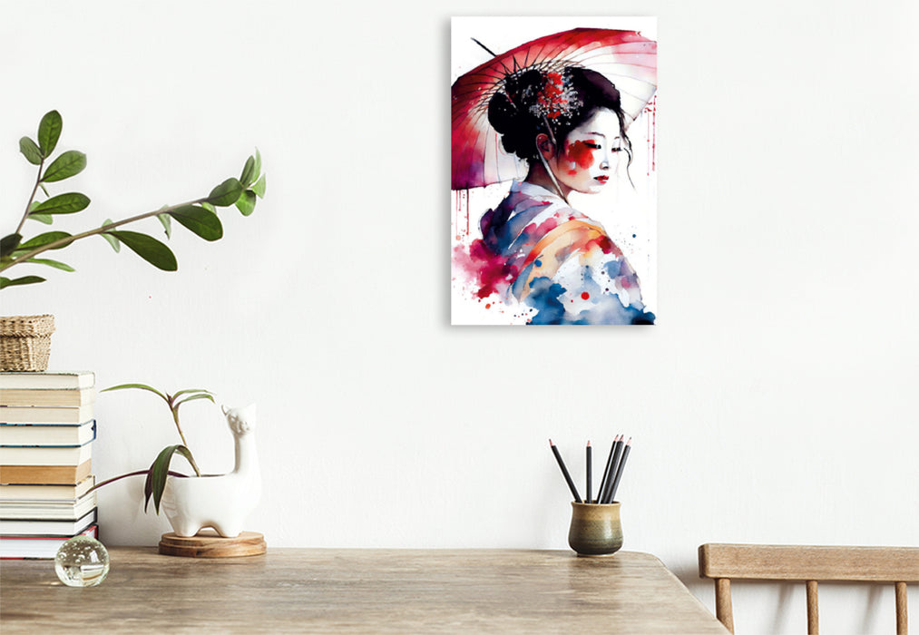 Premium textile canvas oil paper umbrella and geisha 