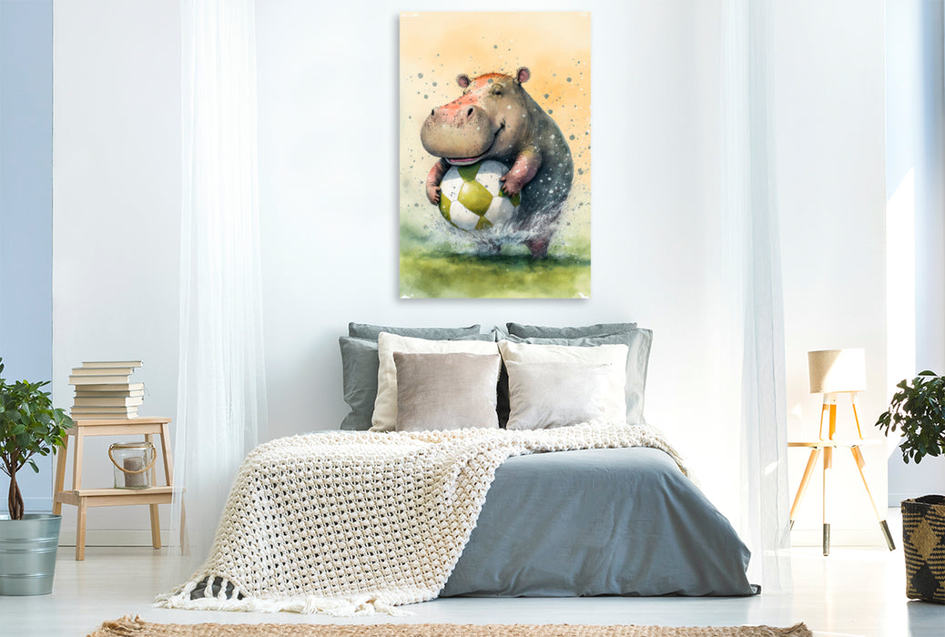 Premium textile canvas mischievous hippopotamus 