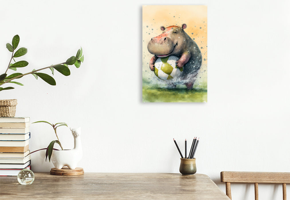 Premium textile canvas mischievous hippopotamus 
