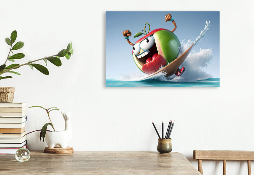 Premium textile canvas A surfing crazy apple 