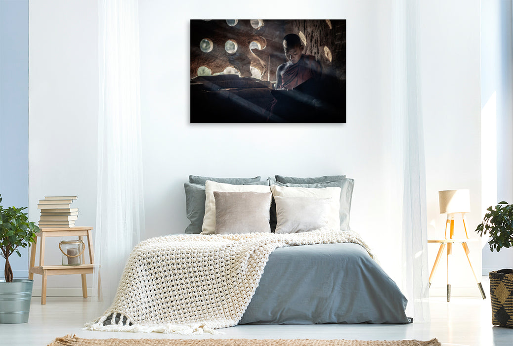 Premium textile canvas Monk reading 