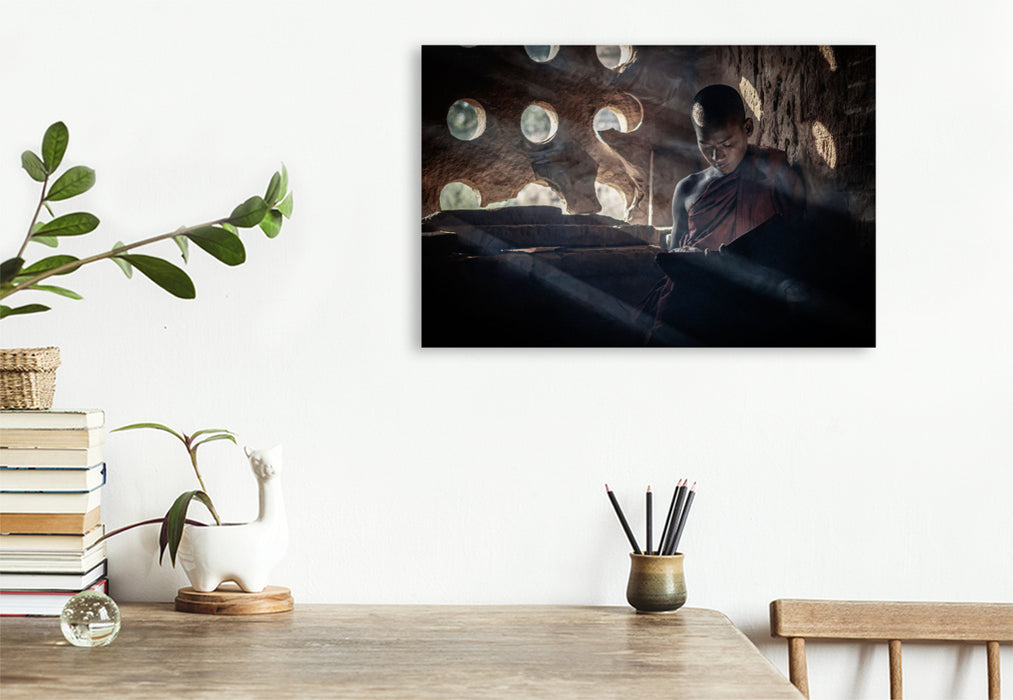 Premium textile canvas Monk reading 