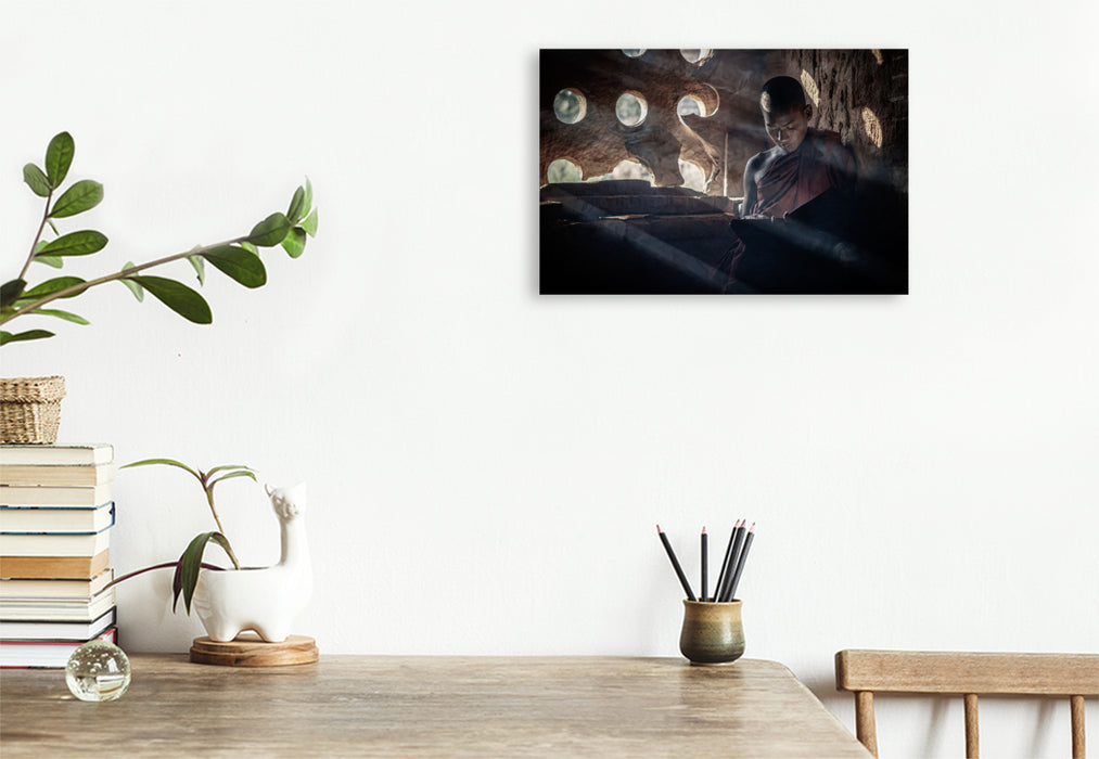 Premium textile canvas Monk reading 