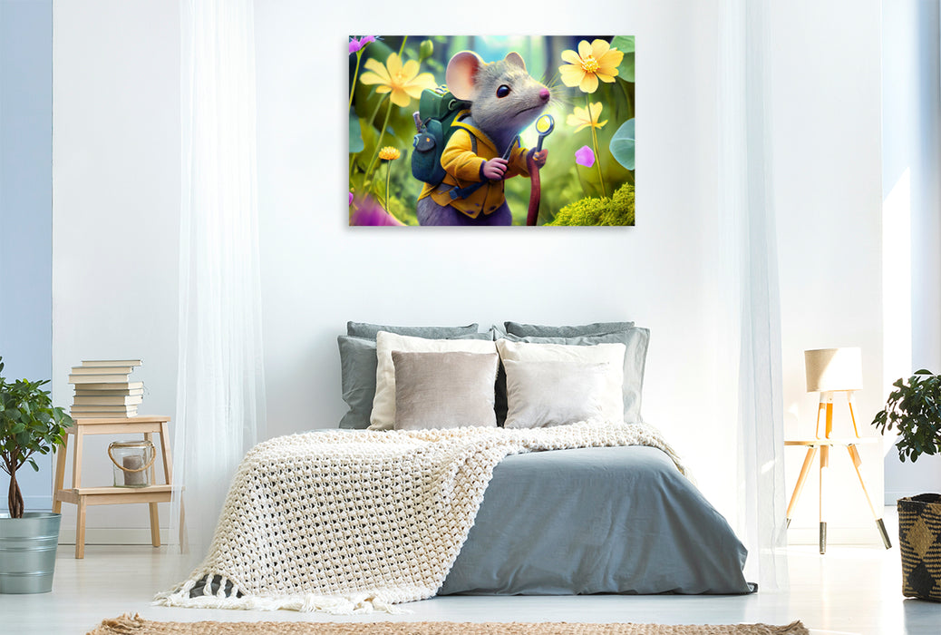 Premium textile canvas With a magnifying glass in the flower meadow 