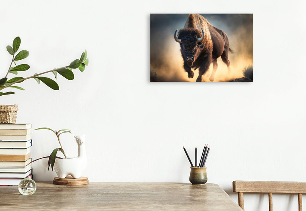 Premium textile canvas A buffalo is approaching 