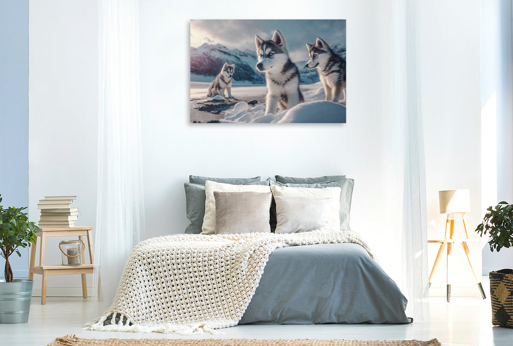 Premium textile canvas Young Husky puppies 