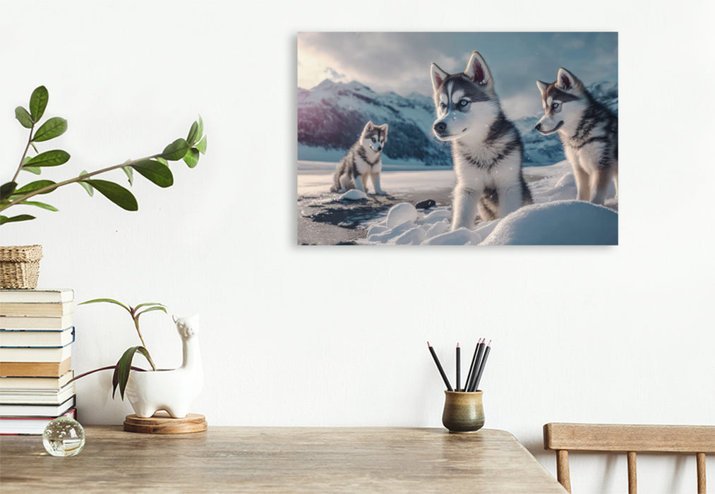 Premium textile canvas Young Husky puppies 