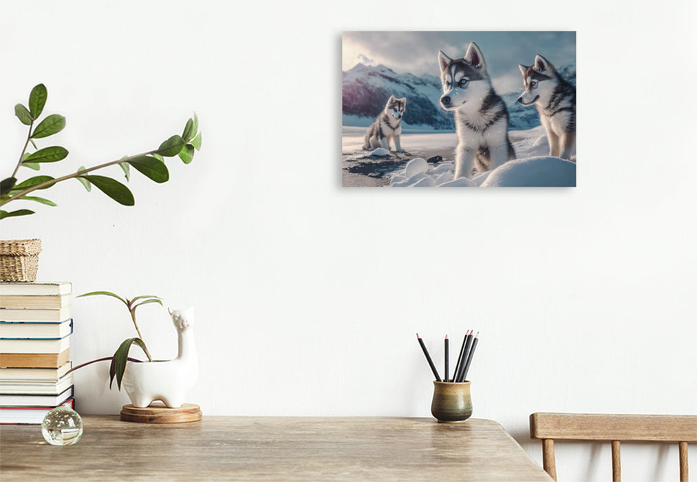 Premium textile canvas Young Husky puppies 