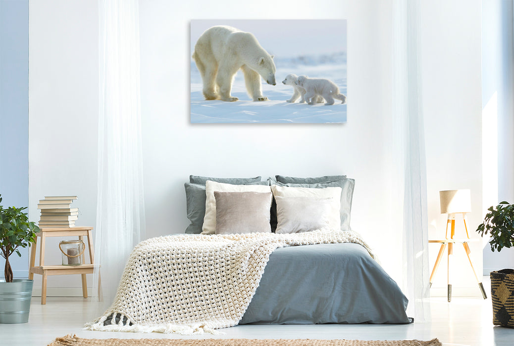 Premium textile canvas polar bear with her two cubs 