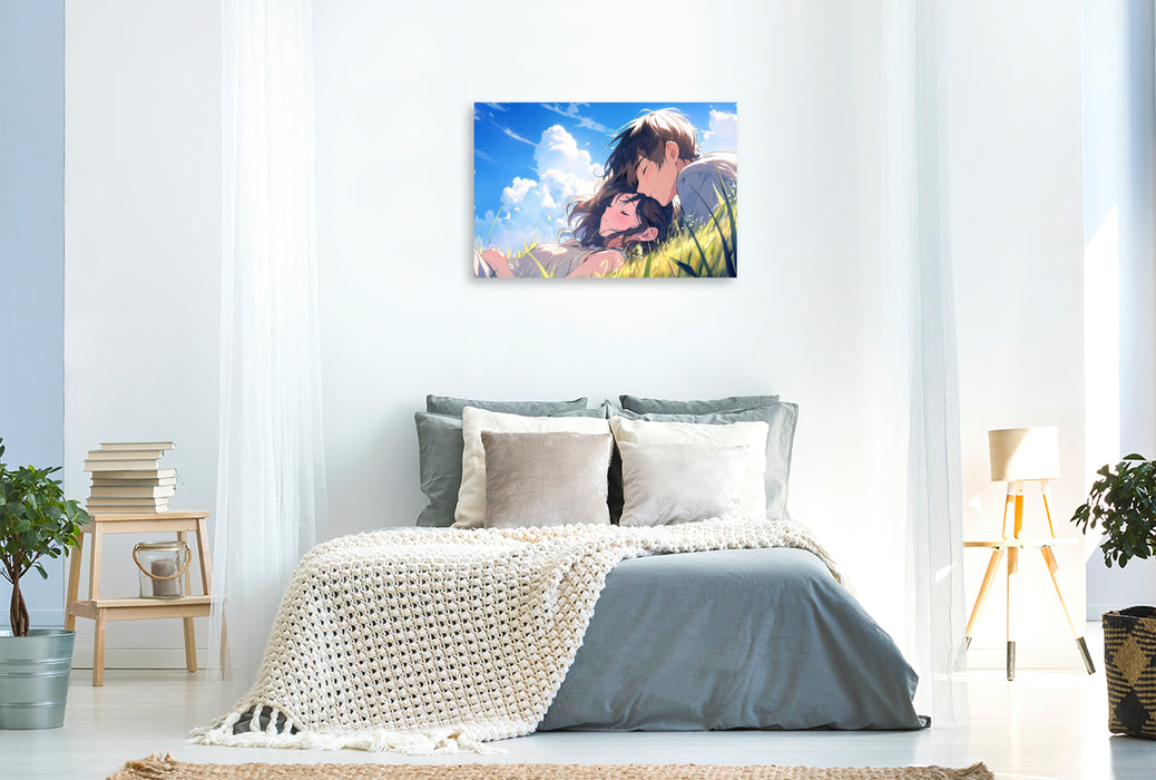 Premium textile canvas Let's dream together - couples in manga style 