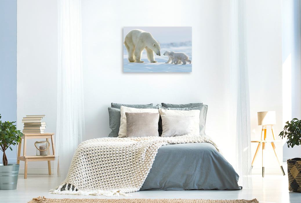 Premium textile canvas polar bear with her two cubs 