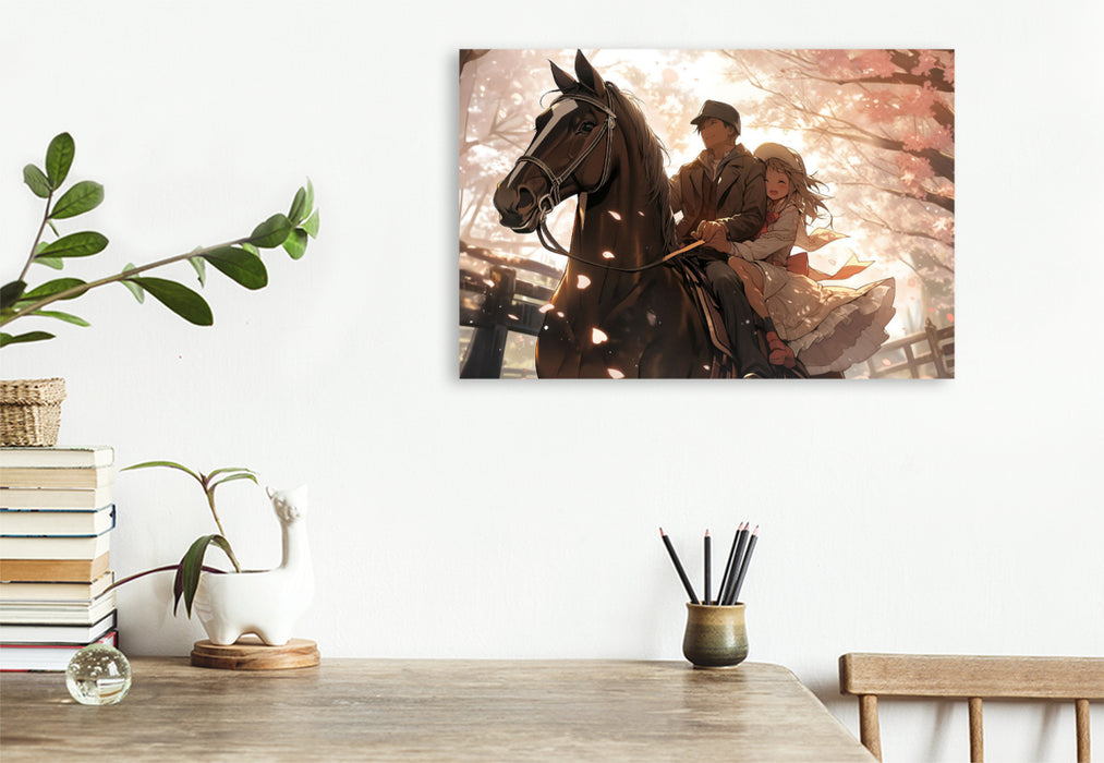 Premium textile canvas Horses are our passion - couples in manga style 
