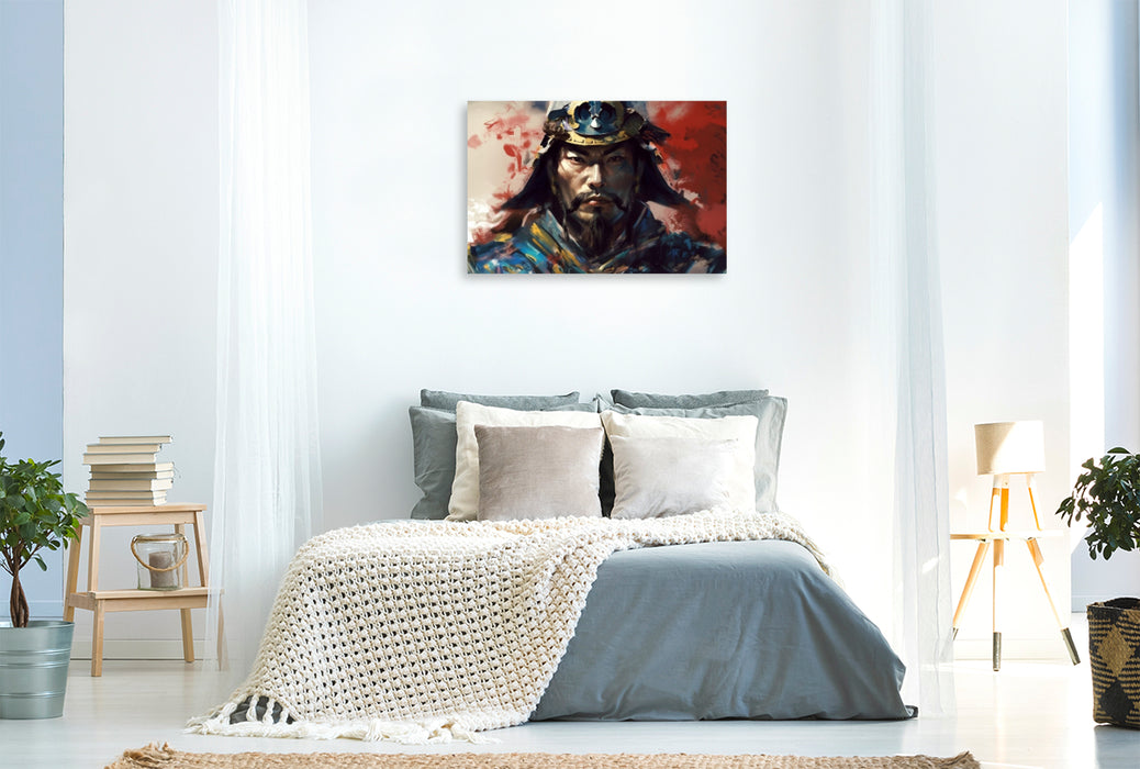 Premium textile canvas warrior portrait - Samurai 