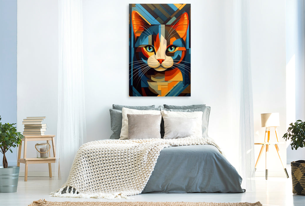 Premium Textil-Leinwand Katzenportrait in modernem Kunststil
