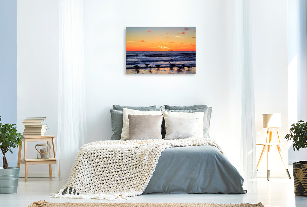 Premium textile canvas Sunset on Norderney's northern beach 