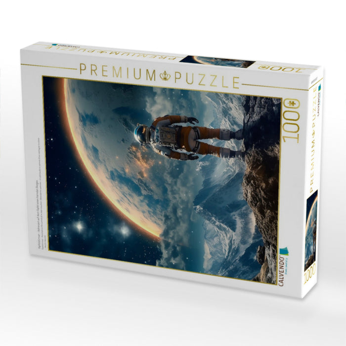 Gipfelstürmer - Astronaut auf dem Gipfel eines fremden Berges - CALVENDO Foto-Puzzle'