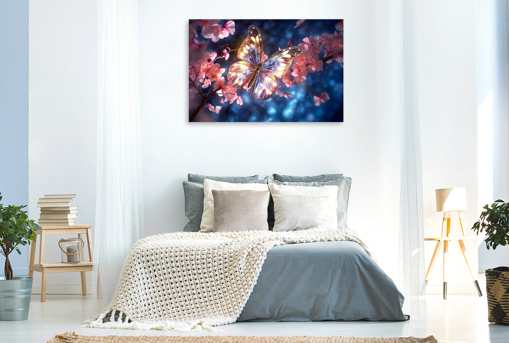 Premium textile canvas Crystalline glow of a butterfly on a branch 