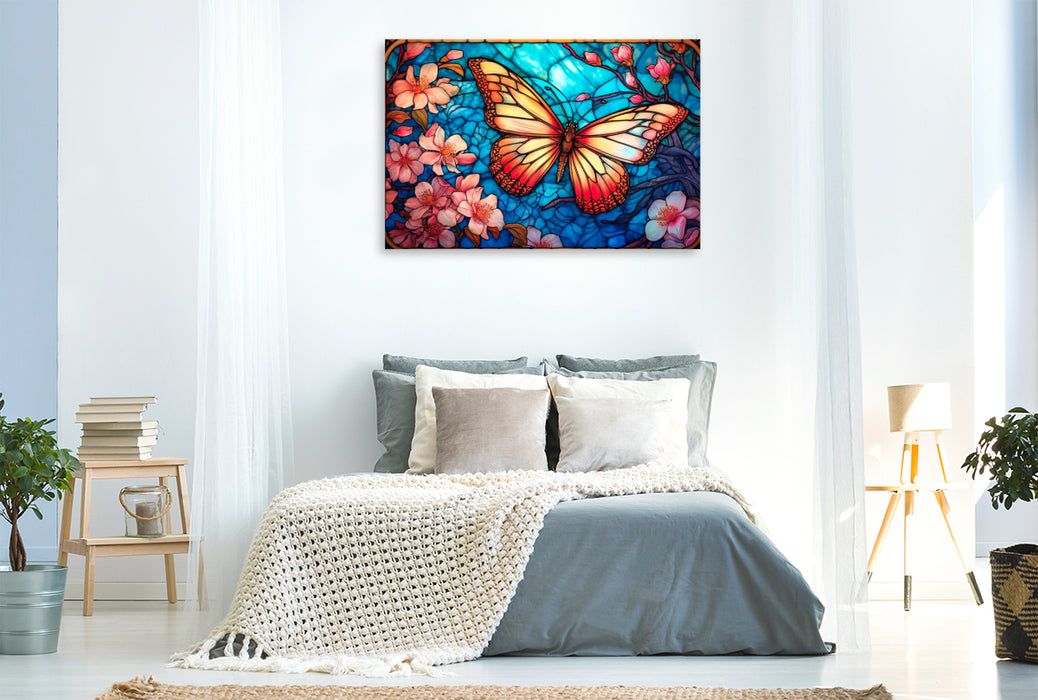 Premium textile canvas butterfly in the style of stained glass windows 