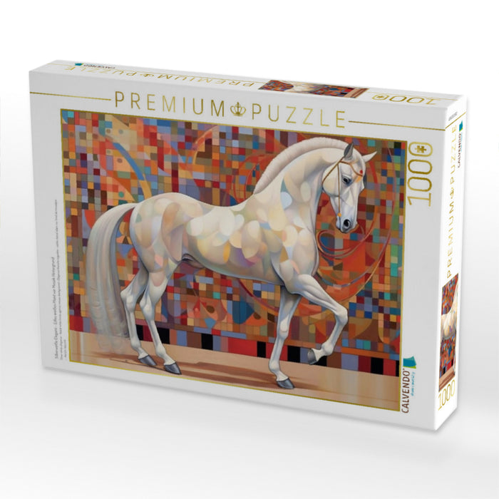 Silberweiße Eleganz - Edles weißes Pferd vor Mosaik Hintergrund - CALVENDO Foto-Puzzle'