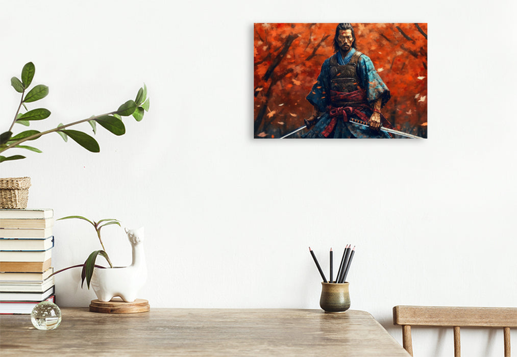 Premium textile canvas Ready for battle - Samurai in the autumn forest 