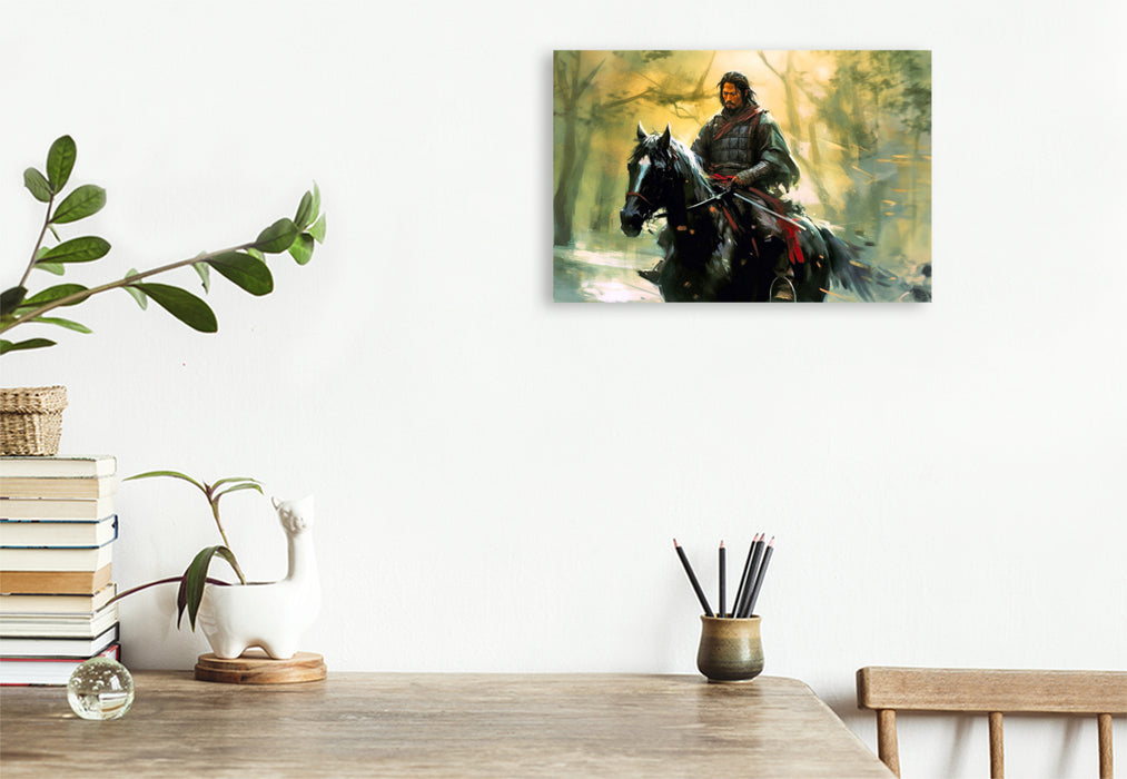 Premium textile canvas Samurai on horseback 