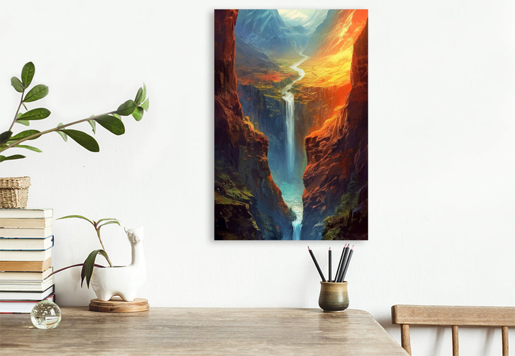 Premium textile canvas Slim waterfall into the depths 