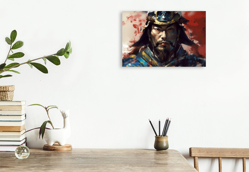 Premium textile canvas warrior portrait - Samurai 