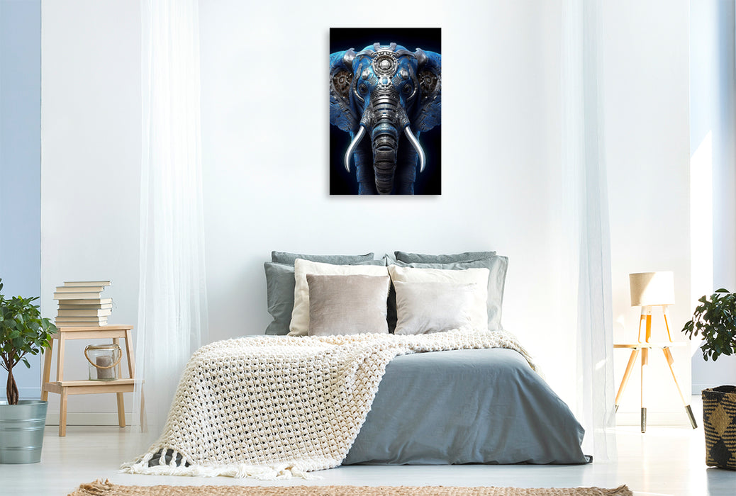 Premium Textil-Leinwand Elefant - Cyborg Tier in Verbindung mit Elementen des Steampunk