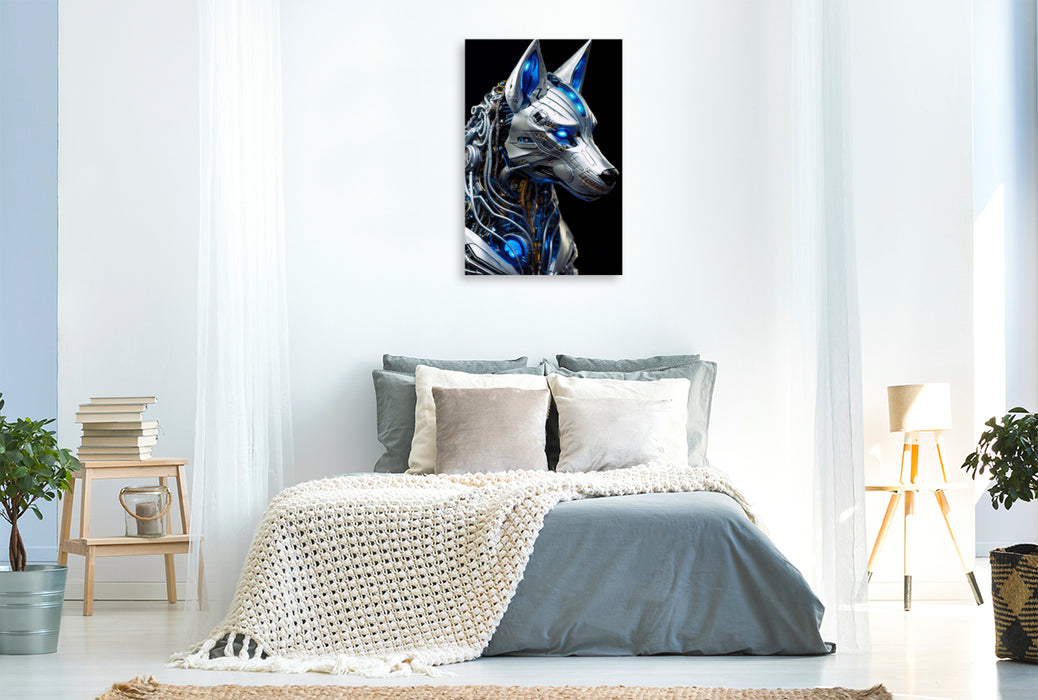 Premium Textil-Leinwand Wolf - Cyborg Tiere der Science Fiction Zukunft