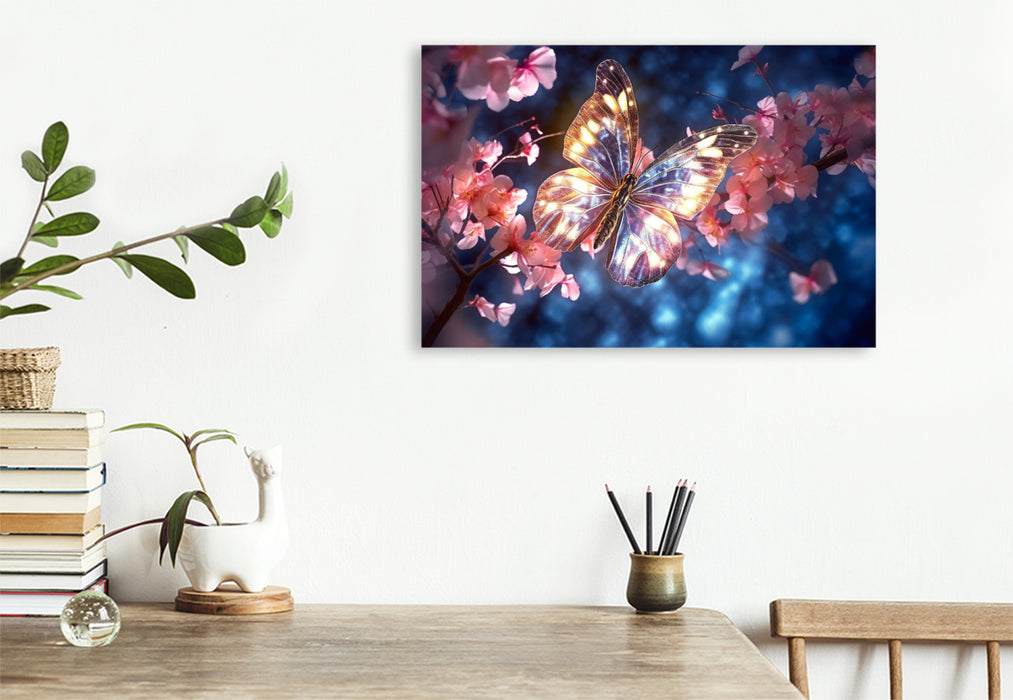 Premium textile canvas Crystalline glow of a butterfly on a branch 